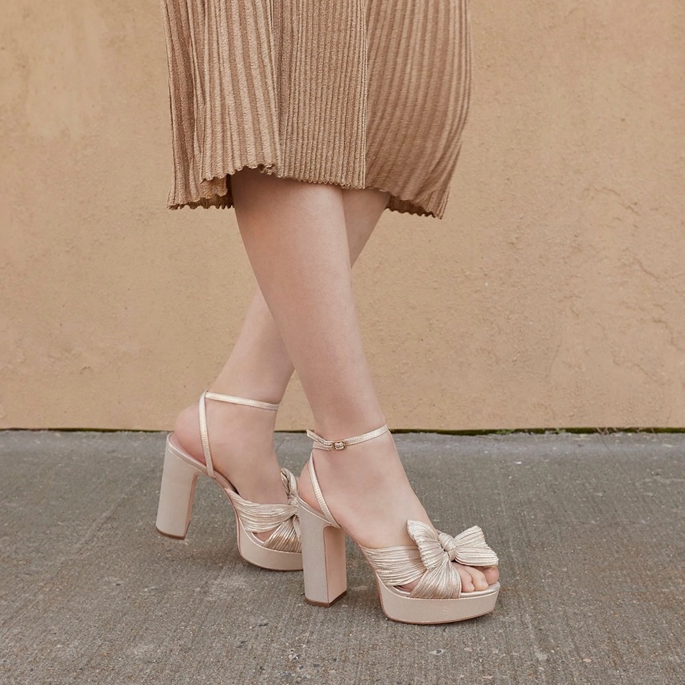 Loeffler Randall Natalia Platinum Pleated Bow Heel Sz 10